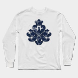 Navy Blue Floral Fleur De Lis Symbol Long Sleeve T-Shirt